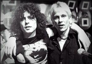 Marc and Andy in 1977 on the set of Bolan's TV show on which Radio Stars performed